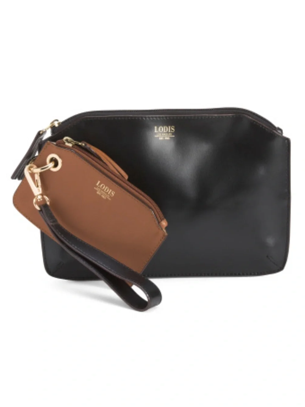 New Lodis Black & Brown Leather Wristlet Duo